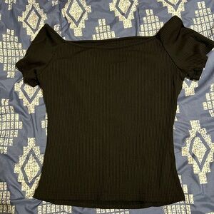 SHEIN Black Ribbed Off-Shoulder Blouse